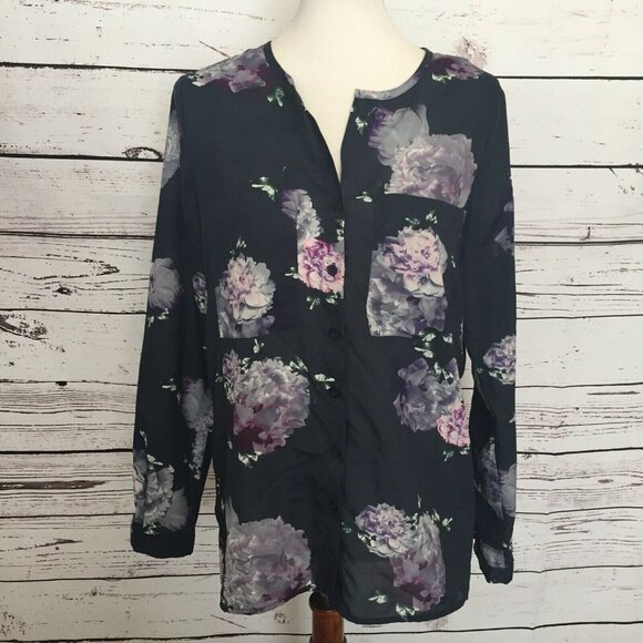 Silence + Noise Urban Outfitters Medium Floral Shirt Boho Hi Low Button Up B45 - Picture 1 of 7